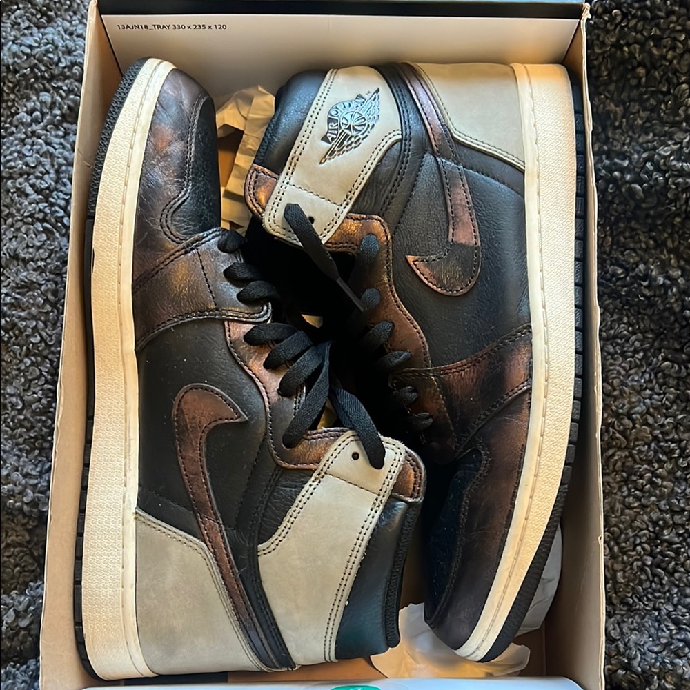 Authentic Nike Black and Brown Gray jordan 1s